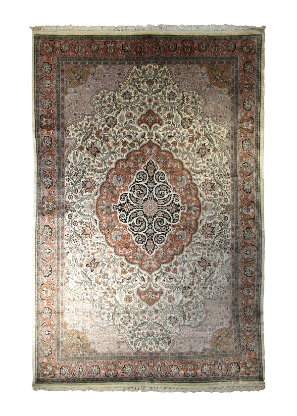 Oriental Rug Indian Handmade Area Traditional 6'1"x8'10" (6x9) Whites/Beige Orange Floral Design #A35561