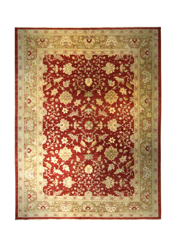 Oriental Rug Pakistani Handmade Area Transitional 9'0"x11'10" (9x12) Red Yellow/Gold Antique Washed Oushak Design #A35567