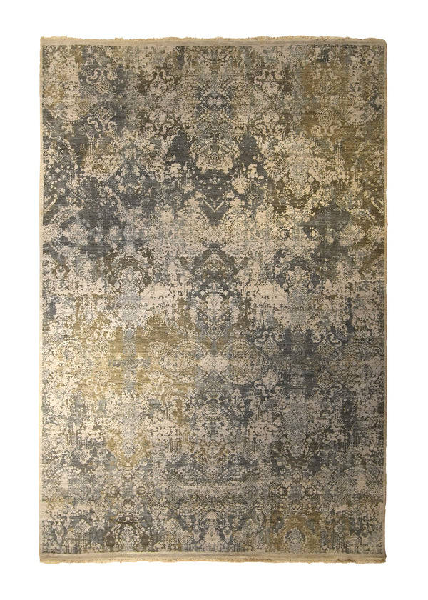 Oriental Rug Indian Handmade Area Modern Neutral 6'0"x9'0" (6x9) Whites/Beige Green Yellow/Gold Abstract Erased Design #A35569