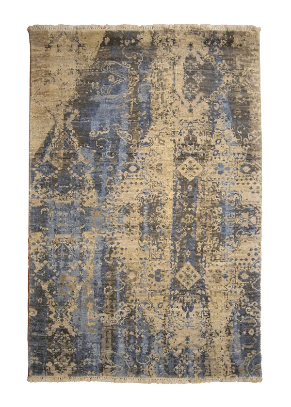 Oriental Rug Indian Handmade Area Modern Neutral 2'0"x3'0" (2x3) Whites/Beige Blue Abstract Erased Design #A35570