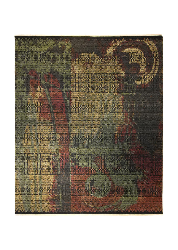 Oriental Rug Indian Handmade Area Transitional 8'0"x10'0" (8x10) Gray Yellow/Gold Red Geometric Design #A35572