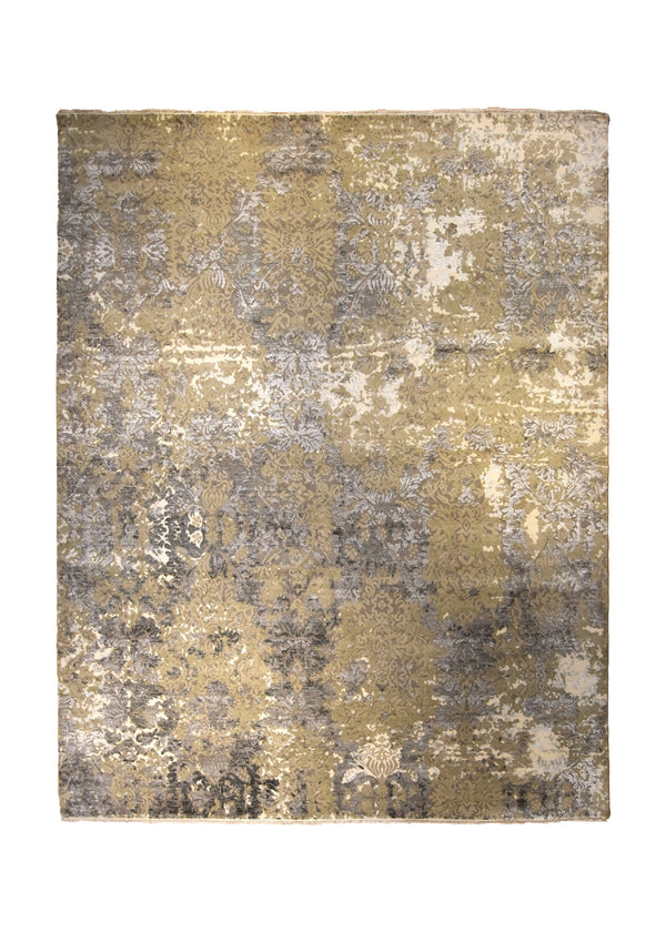 Oriental Rug Indian Handmade Area Modern 8'0"x10'0" (8x10) Whites/Beige Gray Floral Erased Design #A35574
