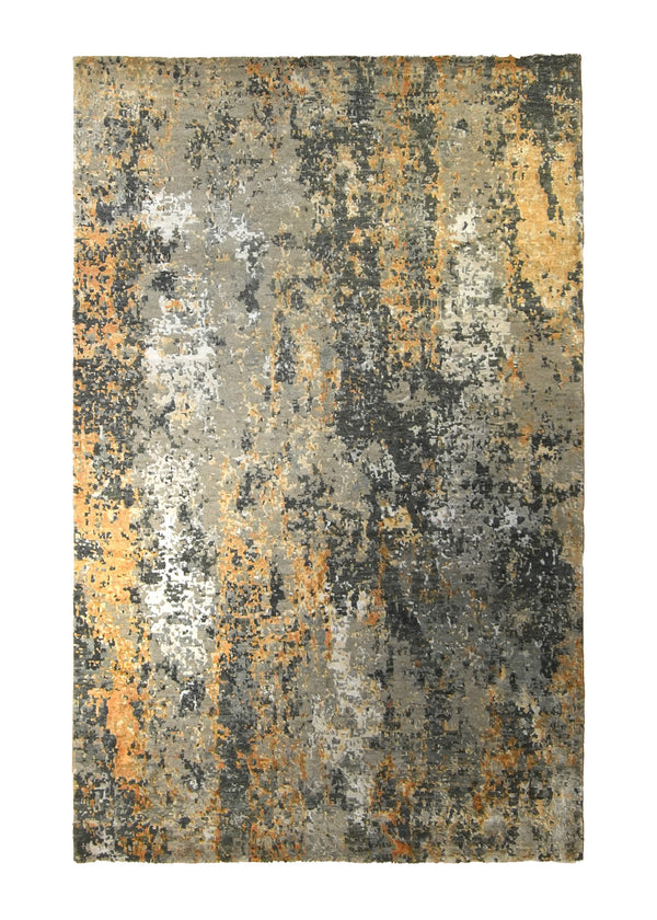Oriental Rug Indian Handmade Area Modern 5'0"x8'0" (5x8) Gray Yellow/Gold Abstract Splatter Design #A35578