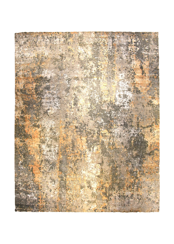 Oriental Rug Indian Handmade Area Modern 12'0"x15'0" (12x15) Gray Orange Abstract Splatter Design #A35579