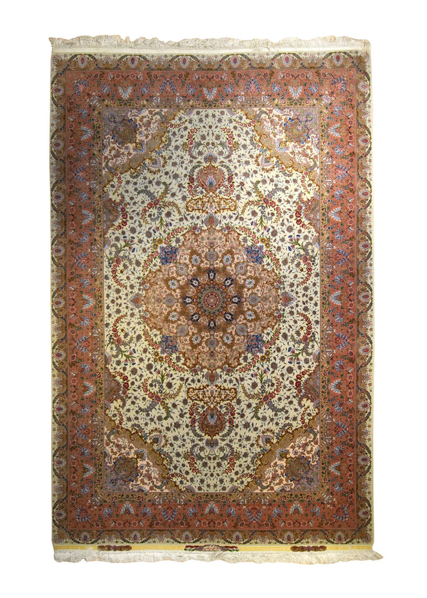 Persian Rug Tabriz Handmade Area Traditional 6'9"x10'2" (7x10) Whites/Beige Pink Floral Yeganeh Naghsh Design #A35583