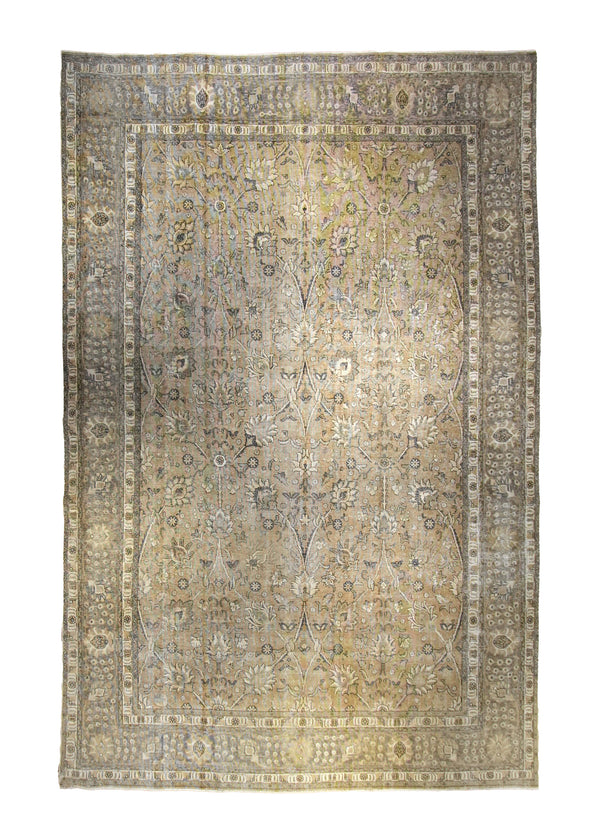 Persian Rug Tabriz Handmade Area Vintage Neutral 9'9"x15'7" (10x16) Whites/Beige Floral Design #A35592