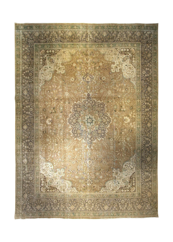 Persian Rug Tabriz Handmade Area Vintage Neutral 11'2"x15'7" (11x16) Whites/Beige Brown Floral Design #A35594