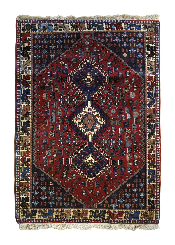 Persian Rug Yalameh Handmade Area Tribal 3'6"x5'0" (4x5) Blue Red Geometric Design #A35601