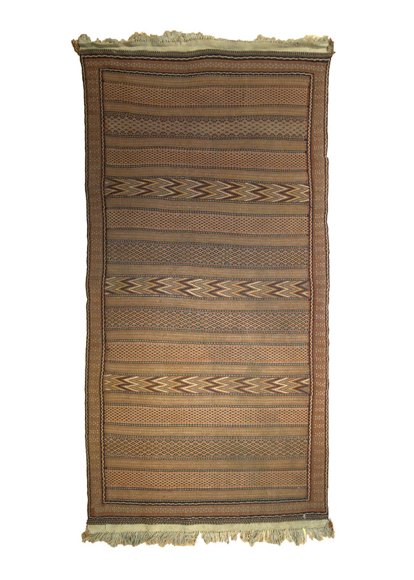 Persian Rug Sirjan Handmade Area Tribal Vintage 3'8"x7'0" (4x7) Whites/Beige Brown Green Geometric Design #A35602