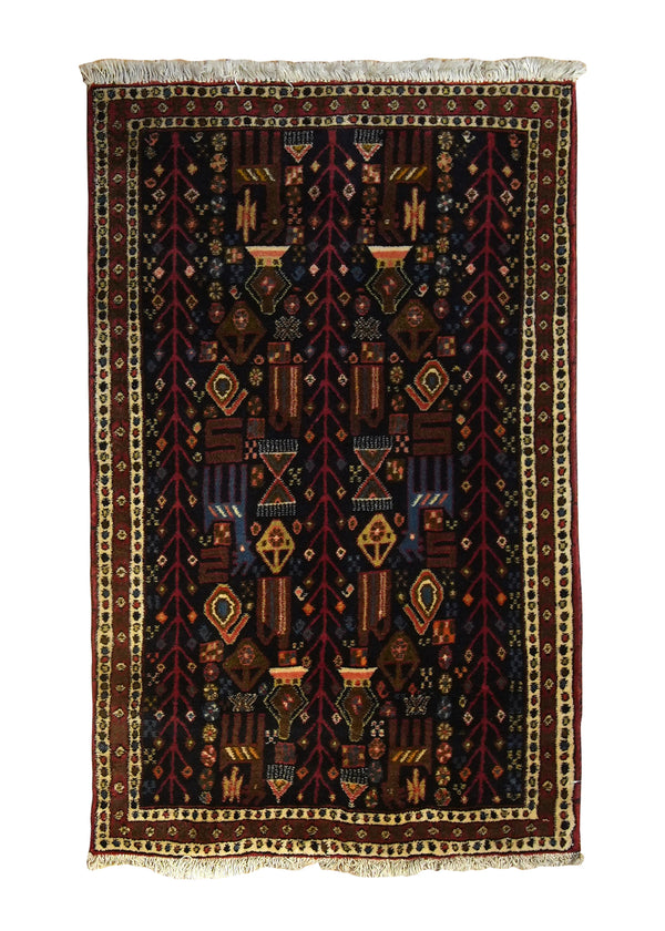 Persian Rug Abadeh Handmade Area Tribal Vintage 2'4"x3'7" (2x4) Blue Geometric Tree of Life Design #A35604