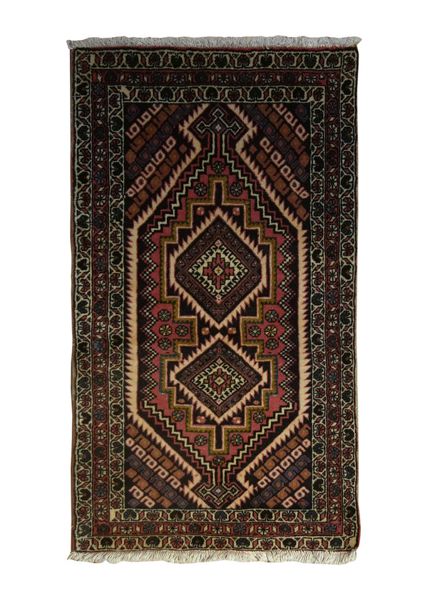 Persian Rug Abadeh Handmade Area Tribal Vintage 1'11"x3'3" (2x3) Pink Geometric Design #A35609