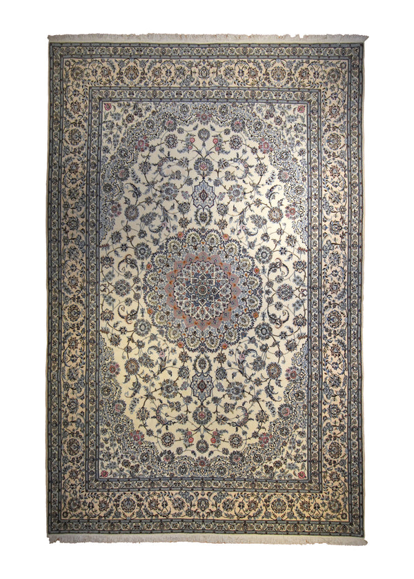 Persian Rug Nain Handmade Area Traditional 8'4"x12'11" (8x13) Whites/Beige Blue Floral Design #A35610