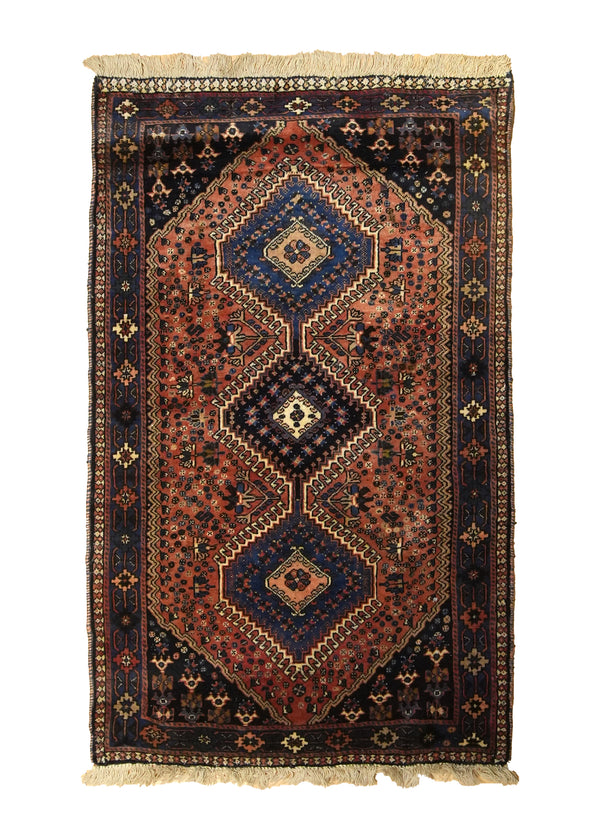 Persian Rug Yalameh Handmade Area Tribal Vintage 2'7"x4'2" (3x4) Blue Red Geometric Design #A35616
