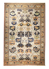 A16160 Persian Rug Meshkin Handmade Area Tribal Vintage 7'5'' x 11'0'' -7x11- Whites Beige Blue Geometric Design