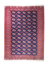 A19488 Persian Rug Turkmen Handmade Area Tribal 7'7'' x 10'4'' -8x10- Blue Red Geometric Design