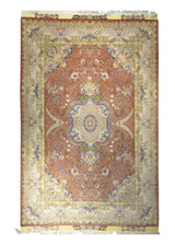 A23433 Persian Rug Tabriz Handmade Area Traditional 6'8'' x 9'11'' -7x10- Pink Whites Beige Naghsh Floral Design