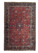 A28224 Persian Rug Kashan Handmade Area Traditional Antique 4'2'' x 6'7'' -4x7- Red Blue Floral Design