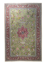A29133 Persian Rug Tabriz Handmade Area Traditional 6'5'' x 10'0'' -6x10- Green Red Naghsh Floral Design