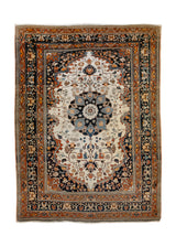 Persian Rug Tabriz Handmade Area Antique Traditional 4'4"x5'11" (4x6) Blue Whites/Beige Blue Floral Design #A36509