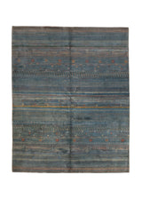 Oriental Rug Pakistani Handmade Area Transitional 6'6"x8'2" (7x8) Green Green Stripes Design #A36451