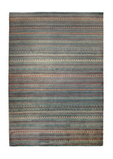 Oriental Rug Pakistani Handmade Area Transitional 6'6"x9'7" (7x10) Blue Stripes Design #A36579