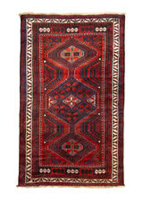 Persian Rug Shiraz Handmade Area Traditional Tribal 5'11"x9'2" (6x9) Blue Whites/Beige Blue Geometric Design #A36623