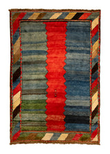 Persian Rug Gabbeh Handmade Area Traditional Tribal 6'10"x10'0" (7x10) Blue Multi-color Blue Stripes Design #A36617
