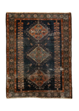 Persian Rug Hamadan Handmade Area Antique Traditional 3'6"x4'8" (4x5) Red Red Geometric Design #A36440