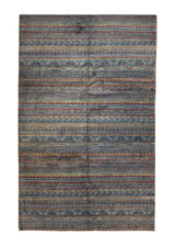 Oriental Rug Pakistani Handmade Area Transitional 6'5"x10'0" (6x10) Blue Blue Stripes Design #A36450