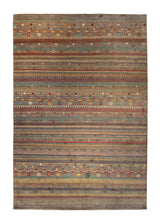 Oriental Rug Pakistani Handmade Area Transitional 6'6"x9'8" (7x10) Blue Blue Stripes Design #A36578
