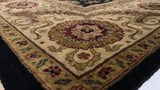 Oriental Rug Indian Handmade Area Transitional 8'0"x10'2" (8x10) Black Whites/Beige Jaipur Floral Design #32300