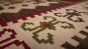 Oriental Rug Indian Handmade Area Tribal 8'0"x10'0" (8x10) Green Whites/Beige Geometric Dhurrie Design #32698