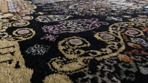 Oriental Rug Indian Handmade Area Modern 8'1"x10'5" (8x10) Black Yellow/Gold Mille Fleur Design #33101
