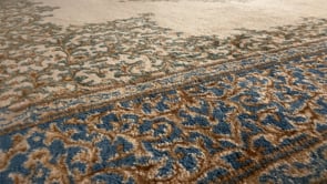 Persian Rug Kerman Handmade Area Traditional 7'10"x11'0" (8x11) Whites/Beige Blue Open Field Floral Design #34820