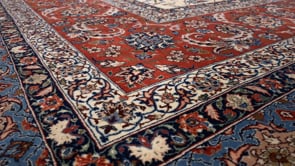 Persian Rug Isfahan Handmade Area Traditional 7'11"x9'4" (8x9) Red Whites/Beige Floral Design #18894