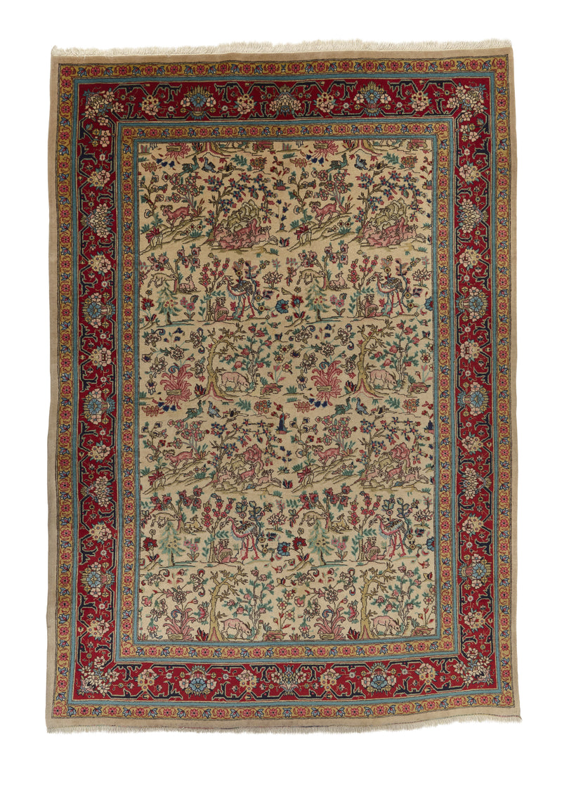 10550 Persian Rug Tabriz Handmade Area Traditional 6'4'' x 8'10'' -6x9- Whites Beige Animals Design