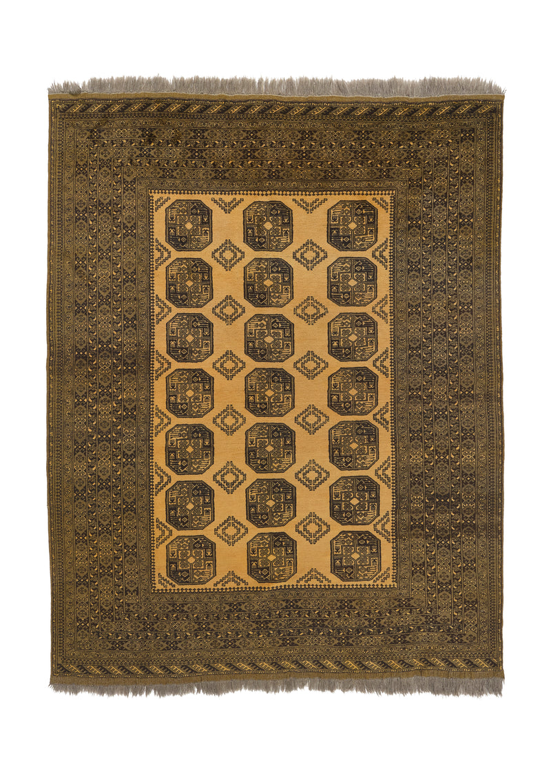 10739 Oriental Rug Afghan Handmade Area Tribal 8'3'' x 10'7'' -8x11- Yellow Gold Black Geometric Ersari Elephant Foot Design