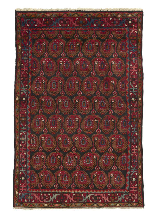 10829 Persian Rug Hamadan Handmade Area Tribal 4'4'' x 6'8'' -4x7- Red Paisley Boteh Design