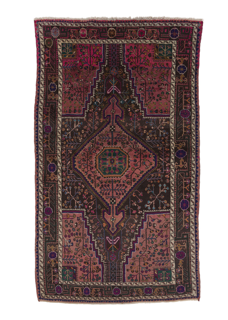10834 Persian Rug Tuyserkan Handmade Area Tribal Vintage 5'0'' x 8'8'' -5x9- Pink Purple Geometric Design