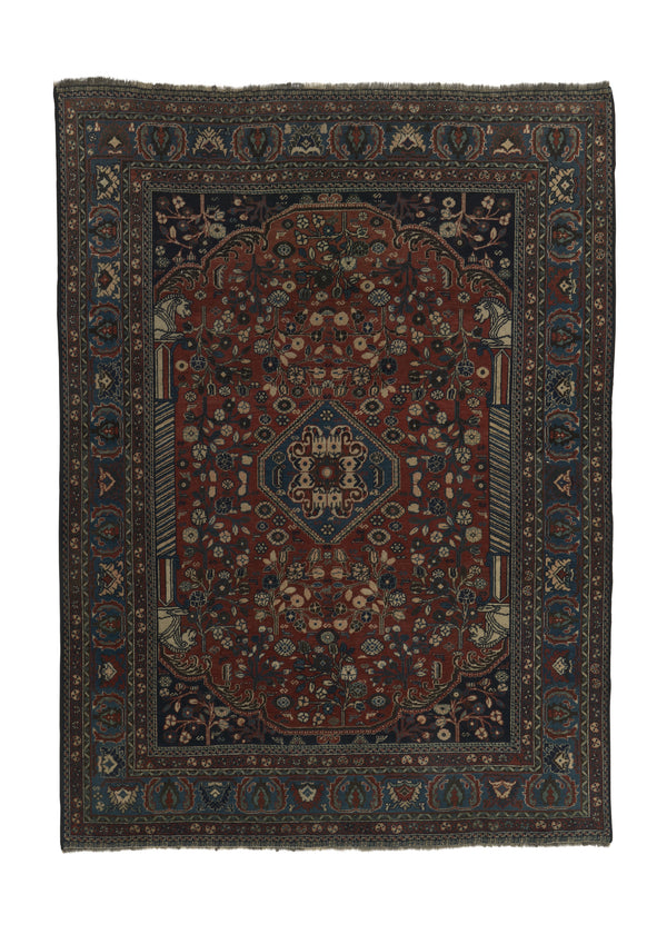 10955 Persian Rug Ghashghaei Handmade Area Antique Tribal 5'0'' x 6'9'' -5x7- Red Blue Unusual Design