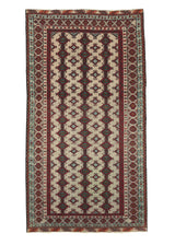 11087 Persian Rug Baloch Handmade Area Runner Tribal 3'8'' x 6'11'' -4x7- Whites Beige Red Bokhara Design