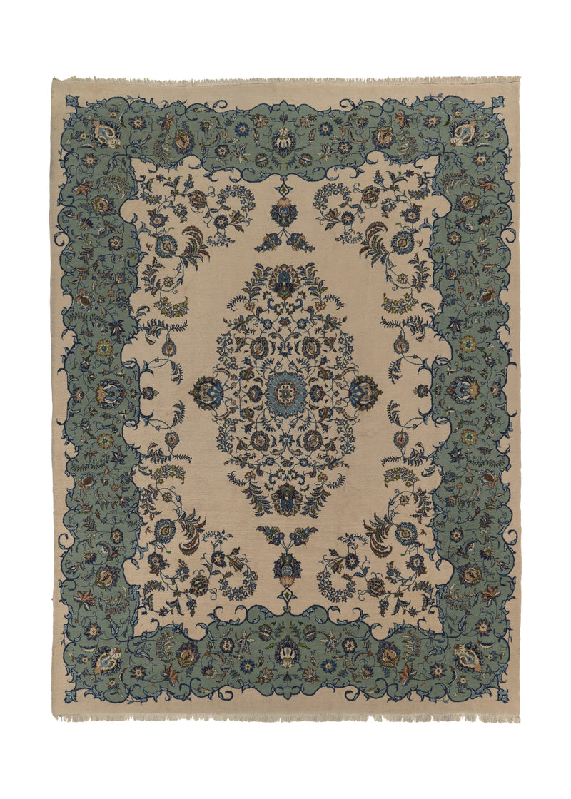 112 Persian Rug Kashan Handmade Area Traditional 9'6'' x 13'6'' -10x14- Whites Beige Blue Open Field Floral Design