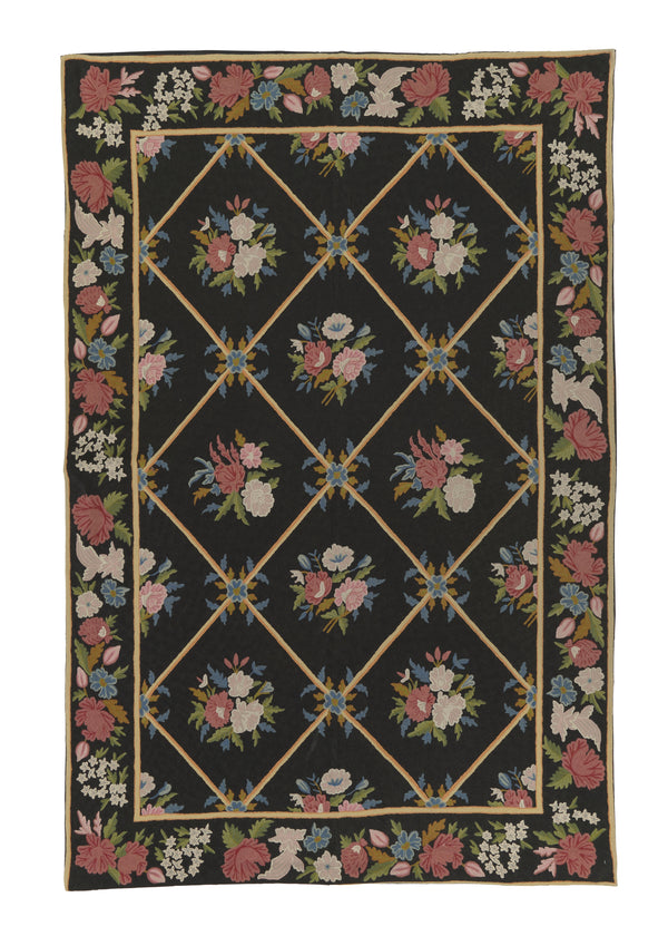 11784 Oriental Rug Indian Handmade Area Traditional 6'0'' x 9'2'' -6x9- Blue Pink Floral Design