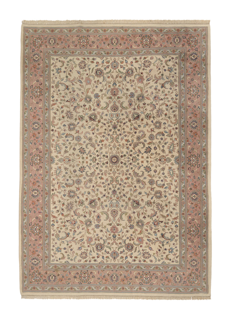 12478 Oriental Rug Indian Handmade Area Traditional 8'2'' x 11'6'' -8x12- Whites Beige Pink Floral Design