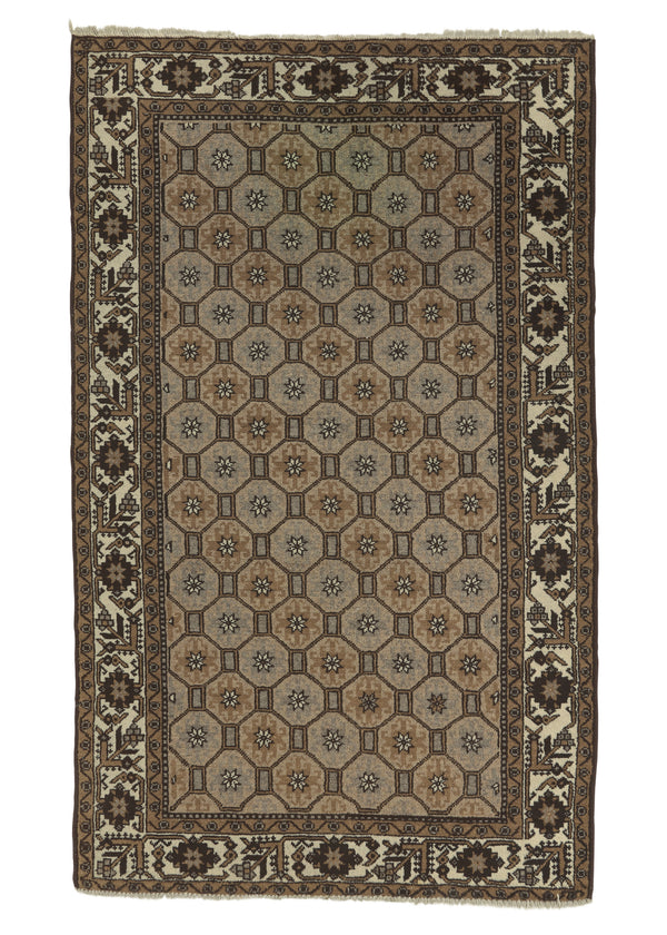 12847 Persian Rug Gabbeh Handmade Area Tribal 4'2'' x 6'9'' -4x7- Whites Beige Brown Natural Color Geometric Design