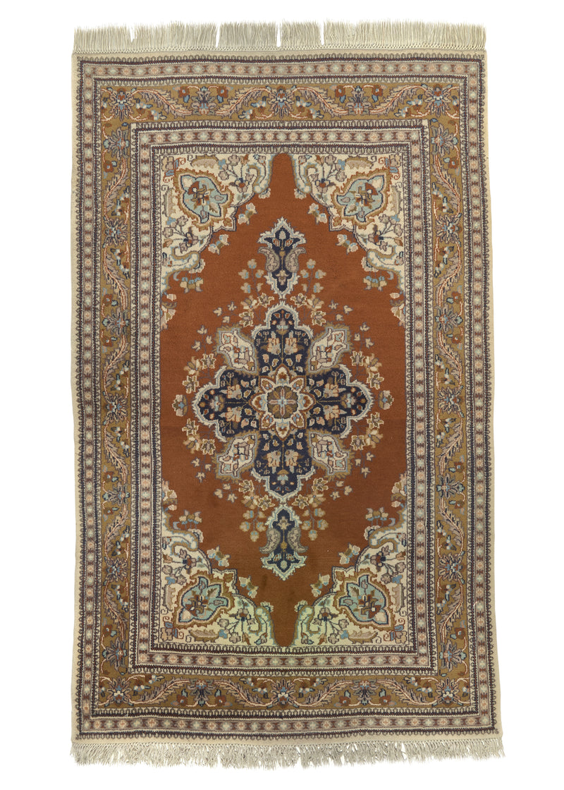 13005 Oriental Rug Indian Handmade Area Traditional 4'1'' x 6'5'' -4x6- Orange Whites Beige Floral Design