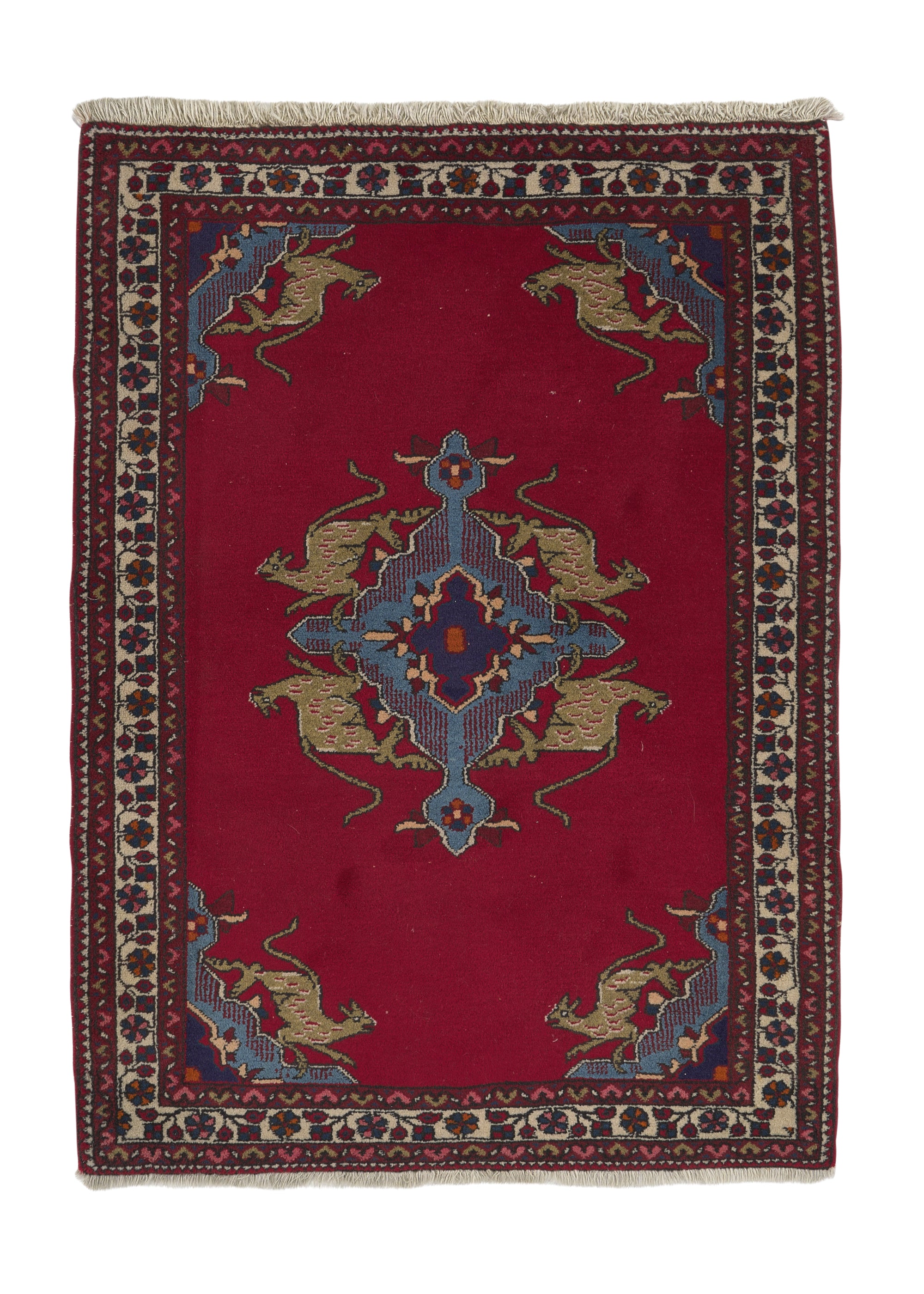 Red Animal Rug Persian Rug Tafresh Handmade Area Traditional Tribal 3'0