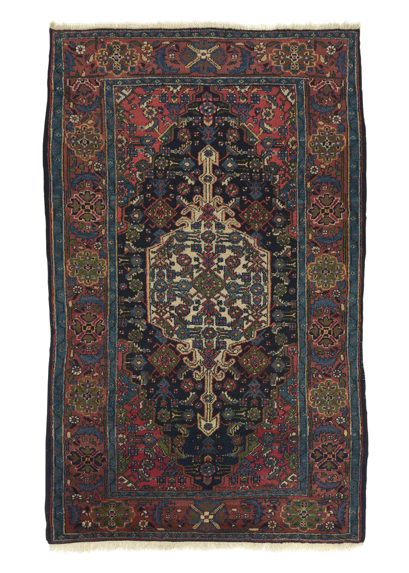 13096 Persian Rug Hamadan Handmade Area Tribal 4'2'' x 6'11'' -4x7- Blue Geometric Design