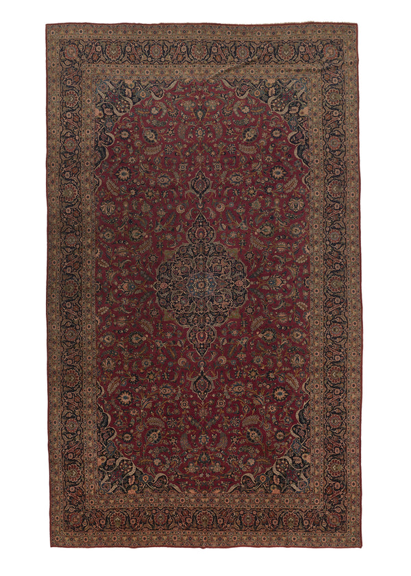13178 Persian Rug Kashan Handmade Area Traditional 10'8'' x 17'8'' -11x18- Red Toranj Mehrab Floral Design