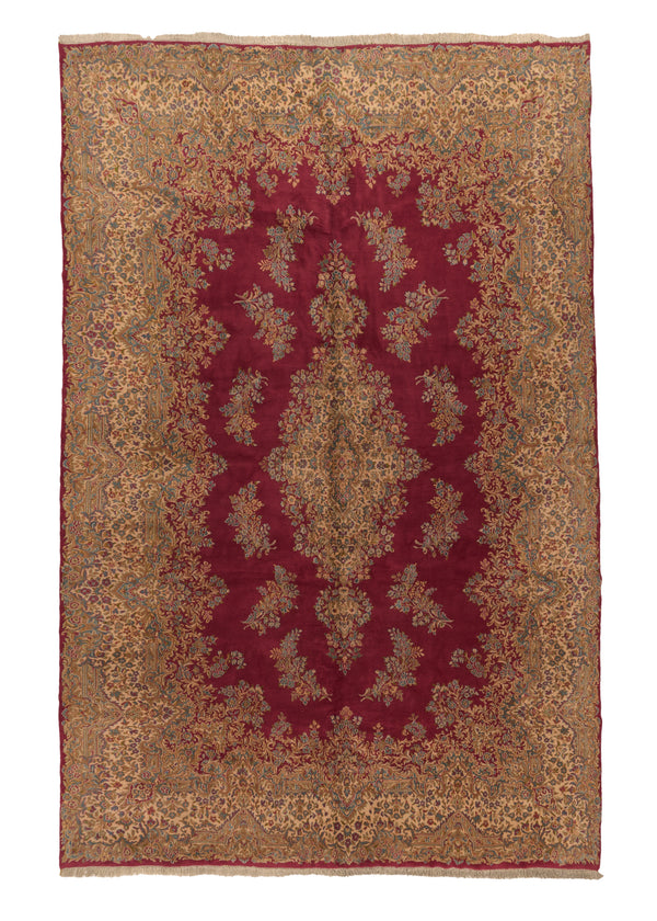 13537 Persian Rug Kerman Handmade Area Traditional 13'0'' x 19'0'' -13x19- Red Whites Beige Open Field Floral Design